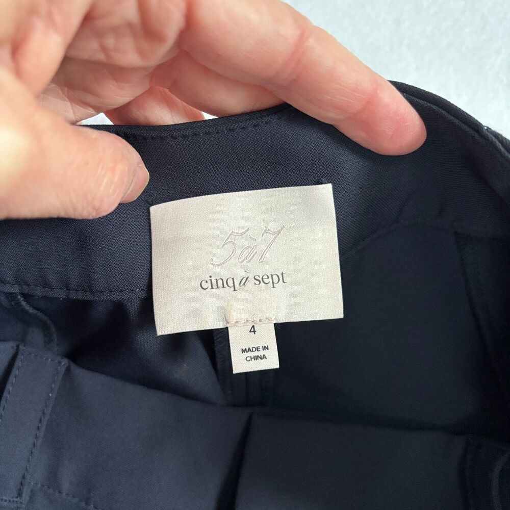 Cinq à Sept Norah Split-cuff Crepe Pants Women's 4 Navy Blue Cargo High Rise - Picture 4 of 7